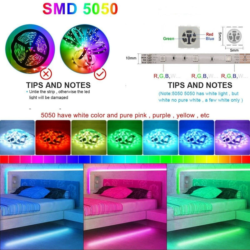 100Ft 50Ft 5M10m LED Strip Lights 5050 Music Sync Bluetooth Remote for TV Rooms - Plugsus Home Furniture