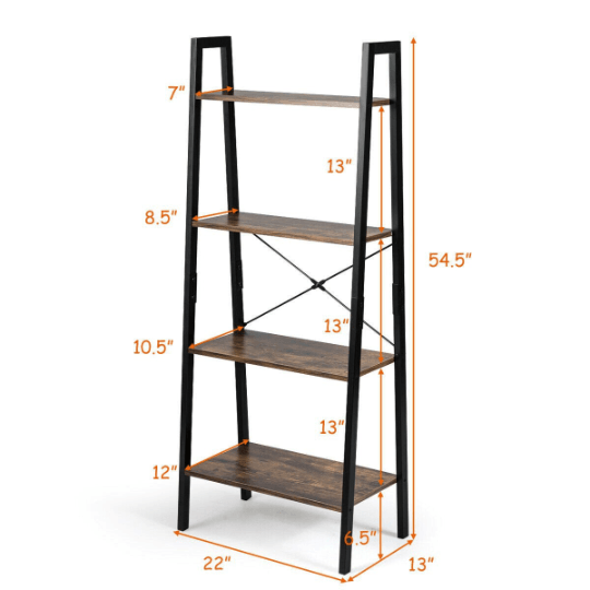 4 Tier Rustic Ladder Shelf With Metal Frame.
