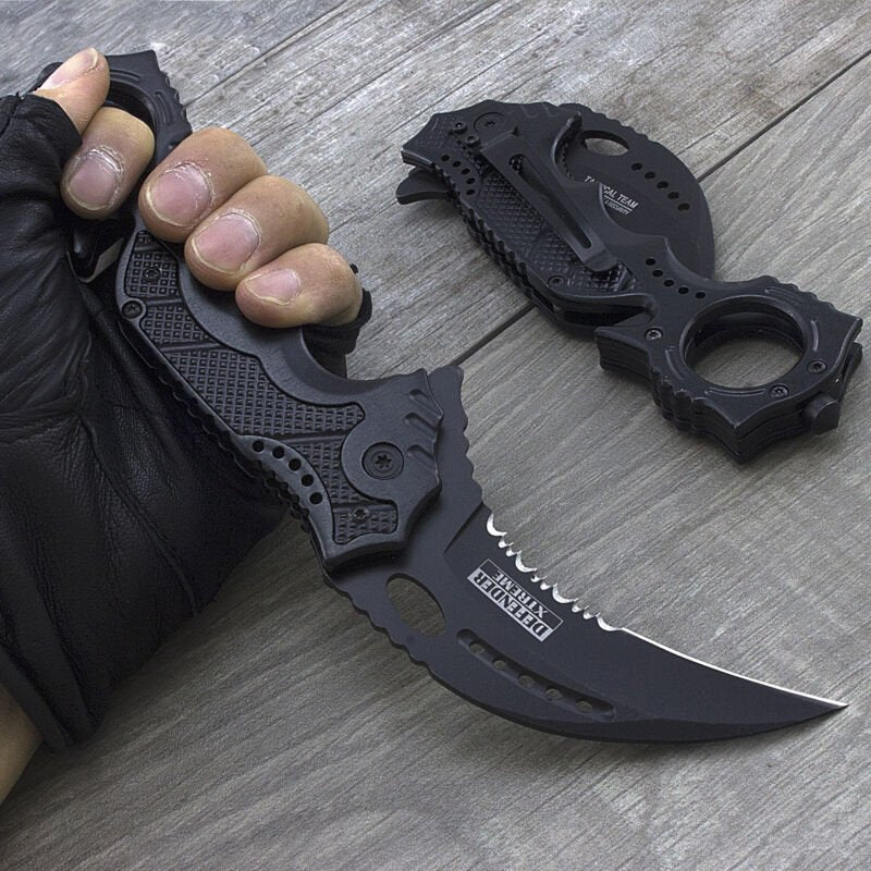 Tactical Extreme Karambit Knife Spring Assisted Blade Black Red Handle