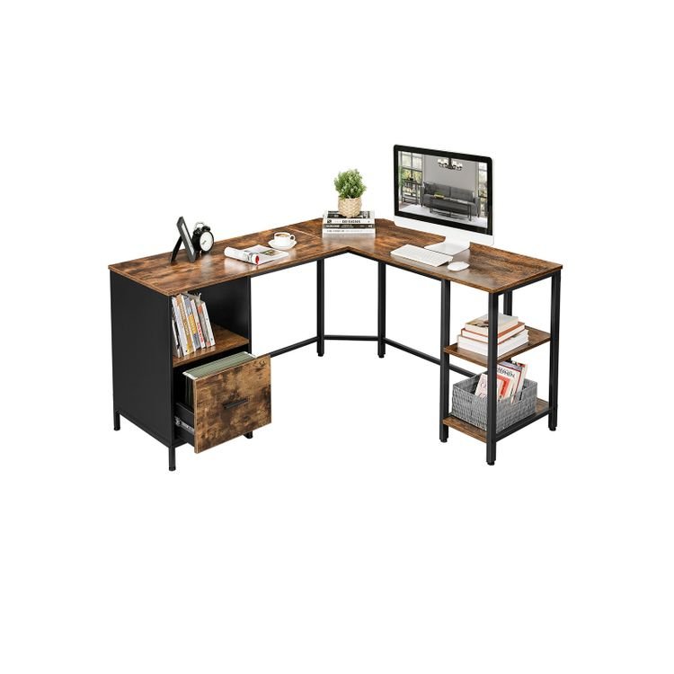 Cayna L-Shaped Computer Desk with Cabinet - Plugsus Home Furniture