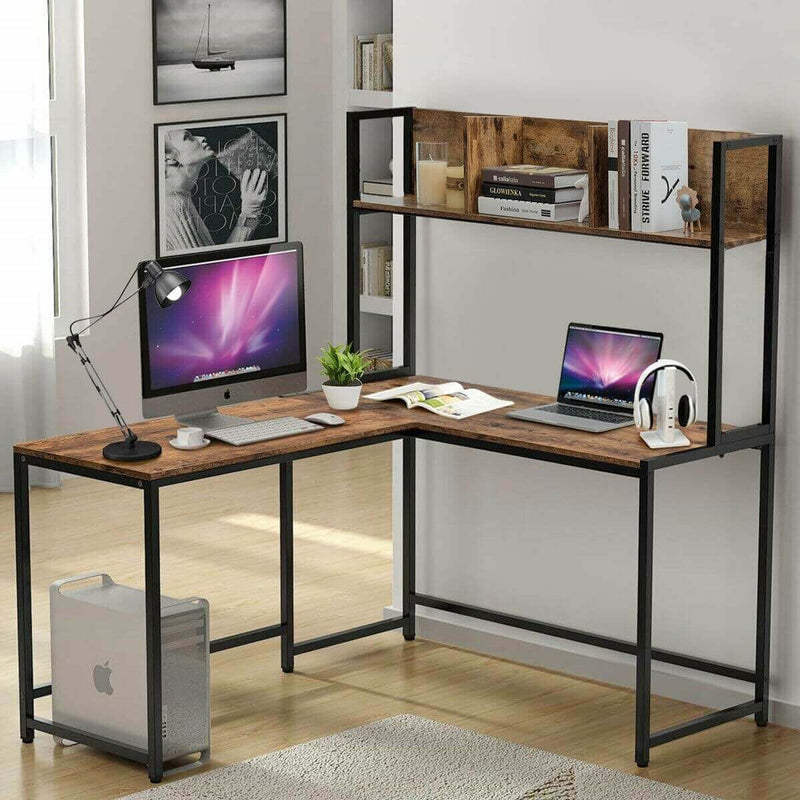 Computer Desk L-Shaped with Bookshelf Corner Desk 55" - Plugsus Home Furniture