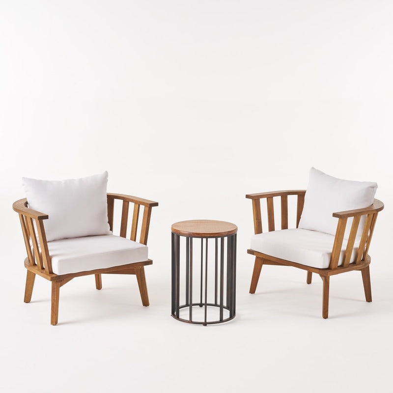 Heloise Outdoor Acacia Wood 2 Seater Club Chairs and Side Table Set - Plugsus Home Furniture