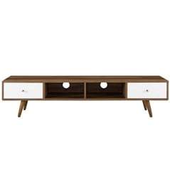 Mid Century 70" Media Console Wood TV Stand in Walnut White - Plugsus Home Furniture