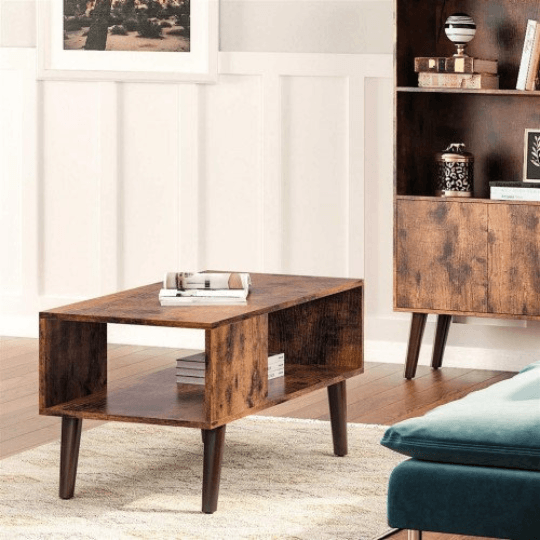 Mid Century Coffee Table with Storage Shelf Accent Table - Plugsusa