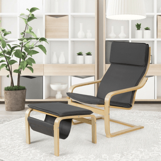 Mid Century Relax Bentwood Lounge Chair Set with Magazine Rack - Plugsusa