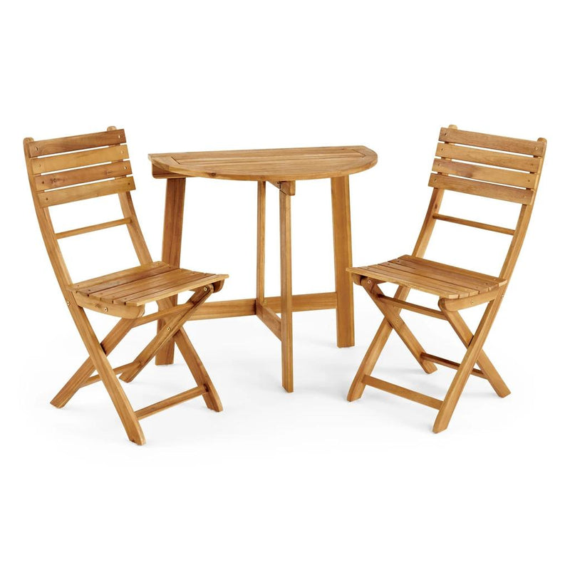 Outdoor 2 Seater Half-Round Acacia Wood Bistro Table Set With Folding Chairs - Plugsus Home Furniture