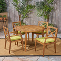 Outdoor 5 Piece Acacia Wood Dining Set with Cushions - Plugsus Home Furniture