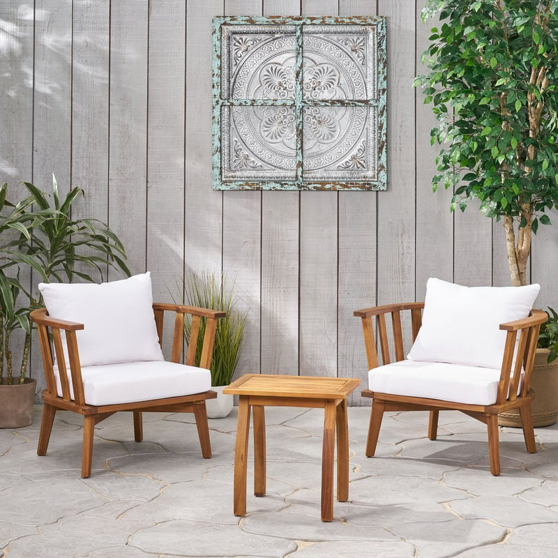 Outdoor Acacia Wood 2 Seater Club Chairs and Side Table Set - Plugsus Home Furniture