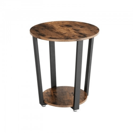 Round End Table Industrial Rustic Side Table 2 Shelves - Plugsusa