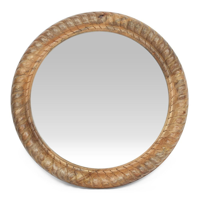 Scio Traditional Handcrafted Round Mango Wood Wall Mirror, Natural - Plugsus Home Furniture