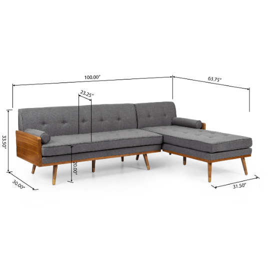 Sofa Mid Century Sectional Style Modern L Shaped With Walnut Details - Plugsusa