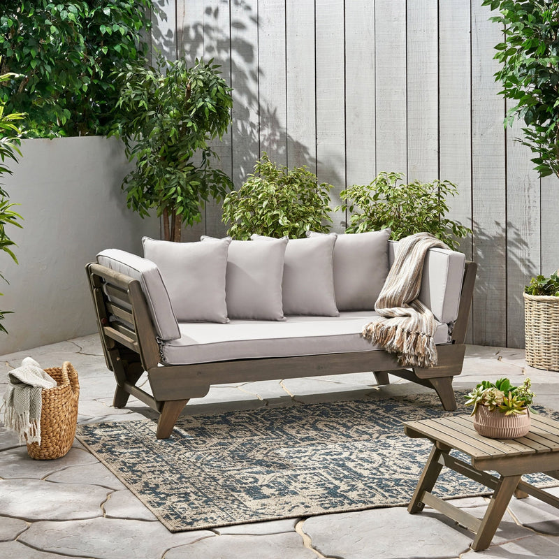 Sophia's Versatile Gray Acacia Convertible Outdoor Sofa Daybed - Plugsus Home Furniture