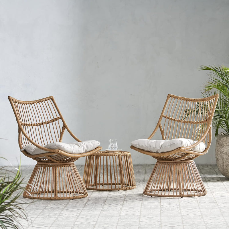 Sophie's Cozy Light Brown and Beige Wicker 2 Seater Chat Set - Plugsus Home Furniture