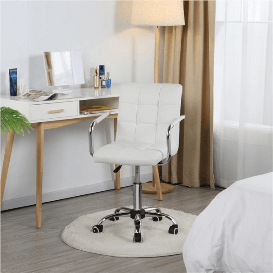 White Desk Chair Height Adjustable PU Leather Stylish - Plugsusa