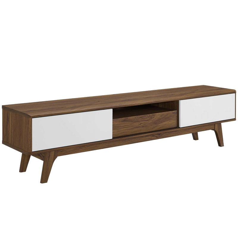 Wooden Media Console 70" Wood TV Stand in Walnut & White - Plugsus Home Furniture