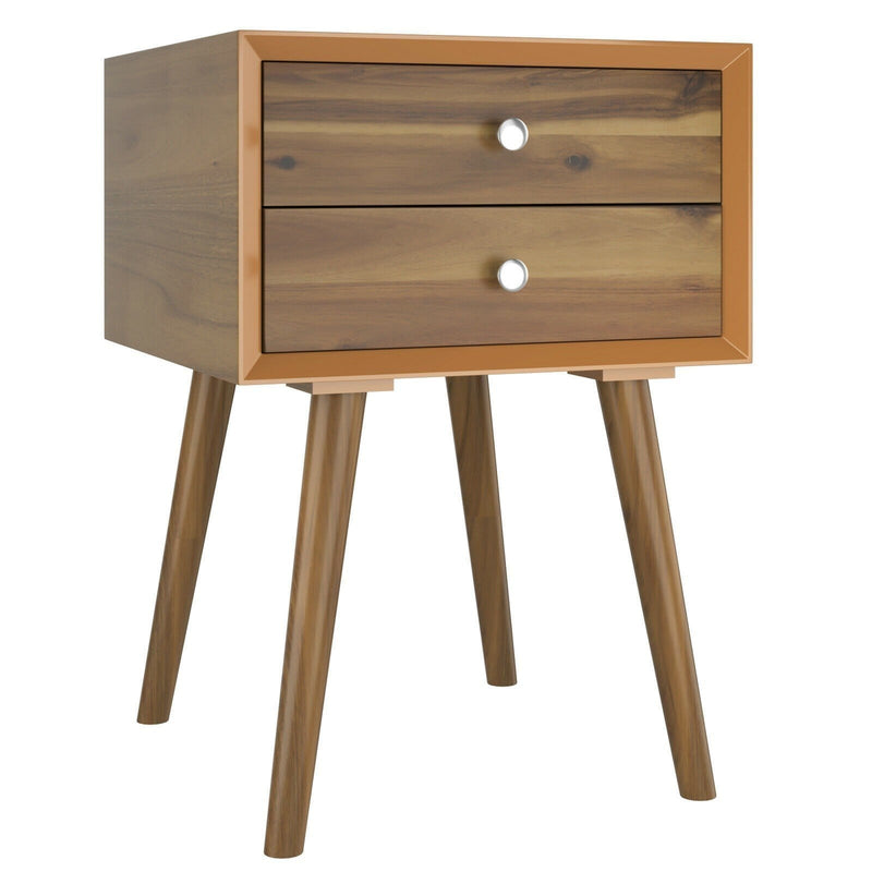Wooden Nightstand Mid-Century End Side Table with 2 Storage Drawers - Plugsus Home Furniture