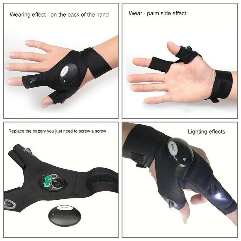 1 Pair LED Flashlight Gloves for Outdoor Fishing Camping Hiking Gloves Men Women - Plugsus Home Furniture