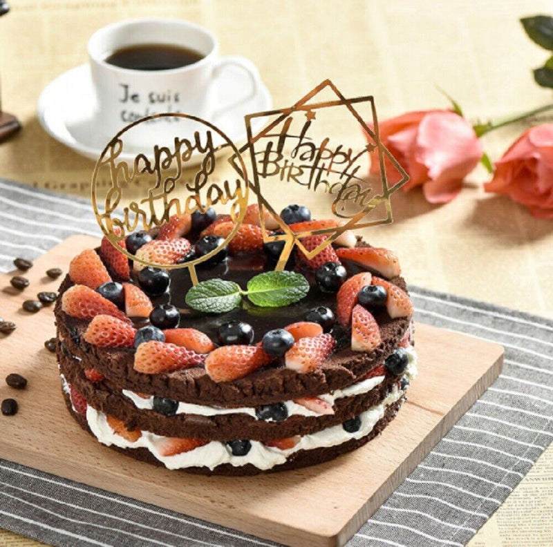 12 Pcs Glitter Paper Happy Birthday Cake Topper Cupcake Dessert Decor Supplies - Plugsus Home Furniture