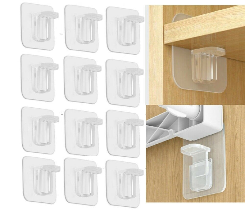 12 Pcs Shelf Support Peg Self Adhesive Shelves Clips Strong Partition Pin Clips - Plugsus Home Furniture