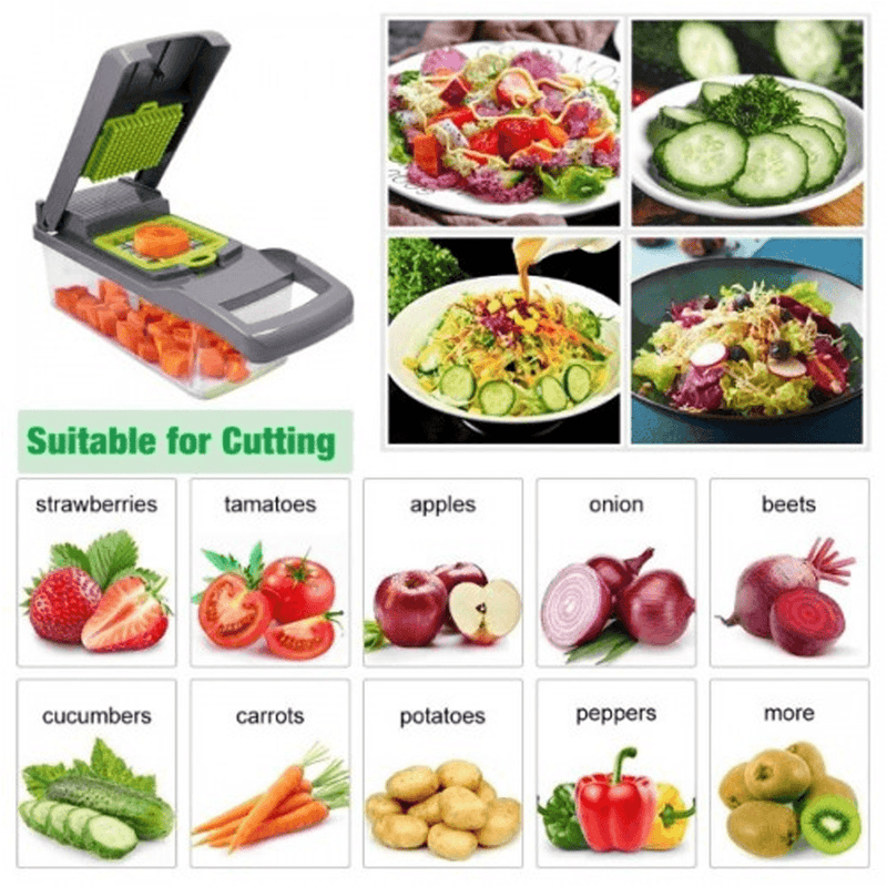 14-In-1 Vegetable Fruit Chopper Cutter Food Onion Veggie Dicer Slicer Kitchen - Plugsus Home Furniture