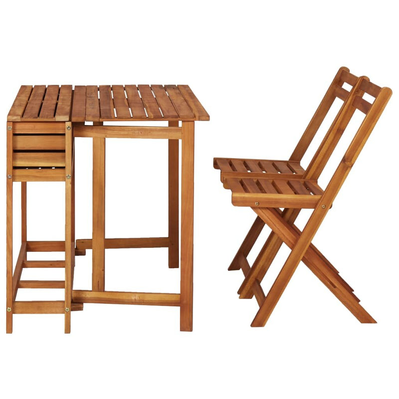 Balcony Planter Table with 2 Bistro Chairs Solid Acacia Wood