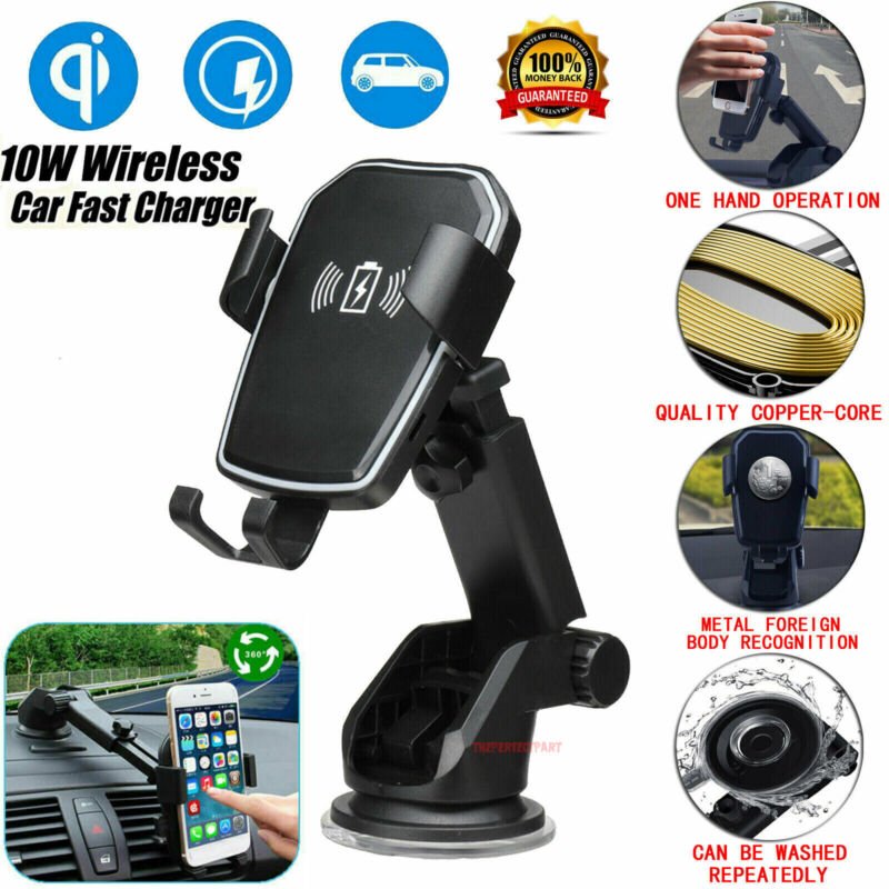 2-in-1 Qi Wireless Fast Charging Car Charger Mount Holder Stand for Cell Phones - Plugsus Home Furniture