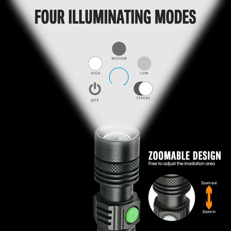 2 PACK 90000lm Flashlight 3Modes Rechargeable USB T6 LED Tactical Zoomable Torch - Plugsus Home Furniture