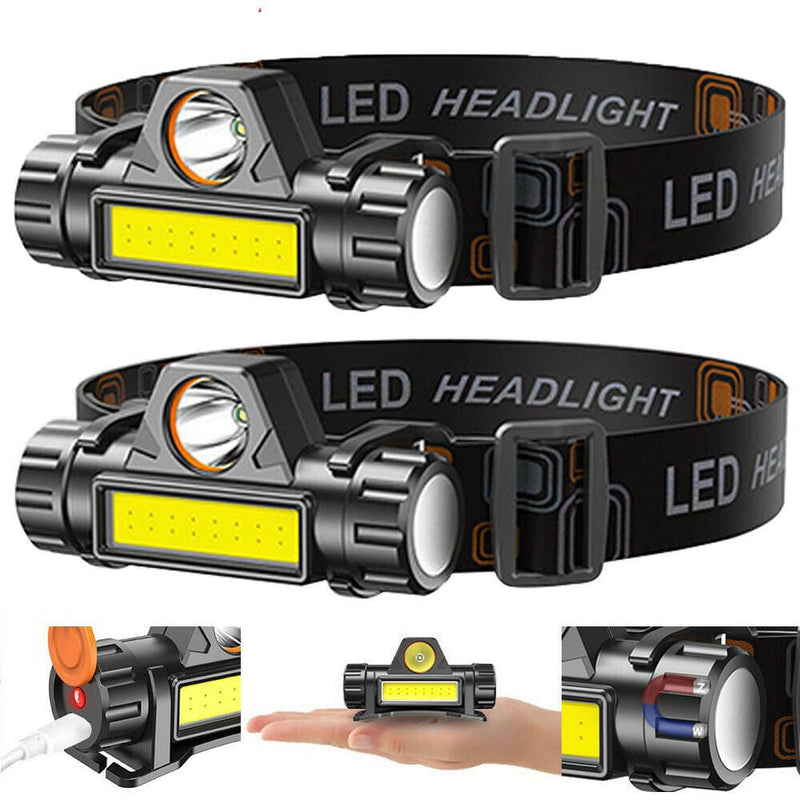2 Pack USB Rechargeable Waterproof LED Headlamp Headlight Head Light Flashlight - Plugsus Home Furniture