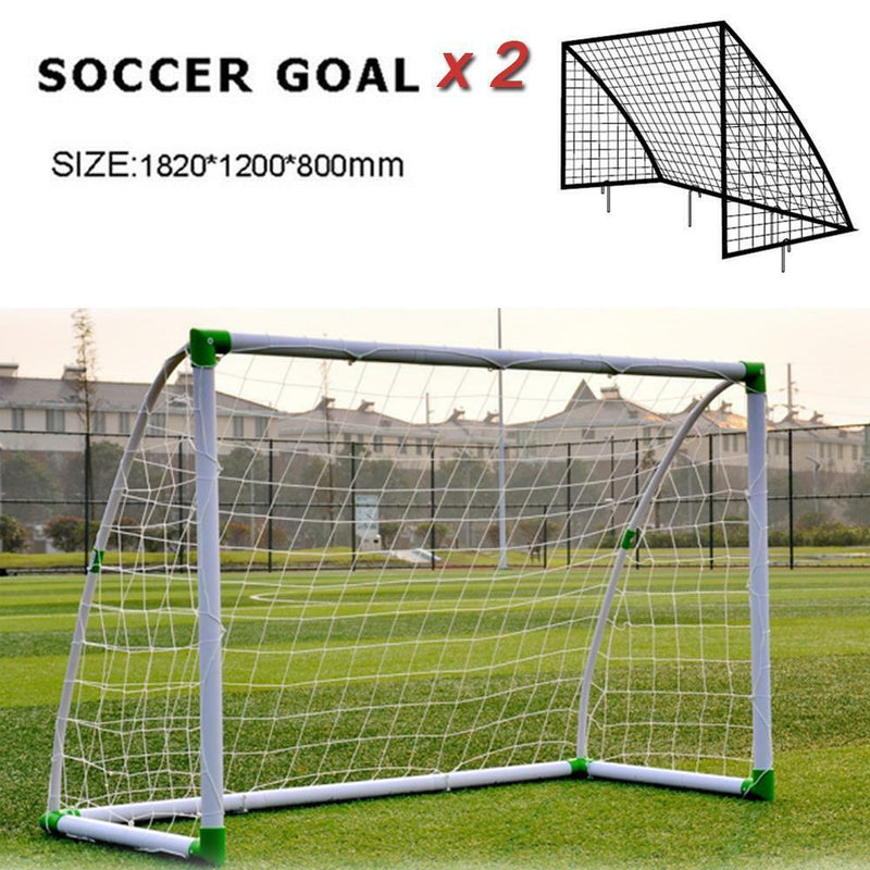 (2) Set of Soccer Goal 6' x 4' Football W/Net Straps, Anchor Ball Training Sets - Plugsus Home Furniture