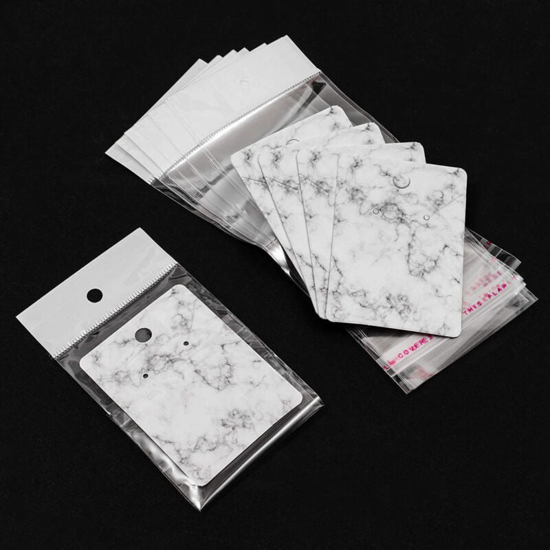 200x Marble Jewelry Display Cards Holder for Selling with Self-Close Bag 2x2.8" - Plugsus Home Furniture