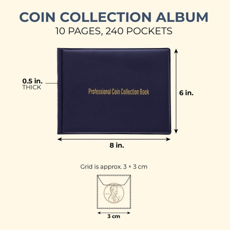 240 Pocket Coins Storage Book Collection Album Folder Money Holder, 8 x 6 Inch - Plugsus Home Furniture