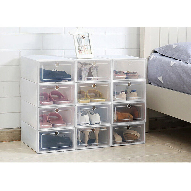 24x Clear Shoe Storage Boxes Plastic Organizer Rack Containers Men Women cabinet - Plugsus Home Furniture