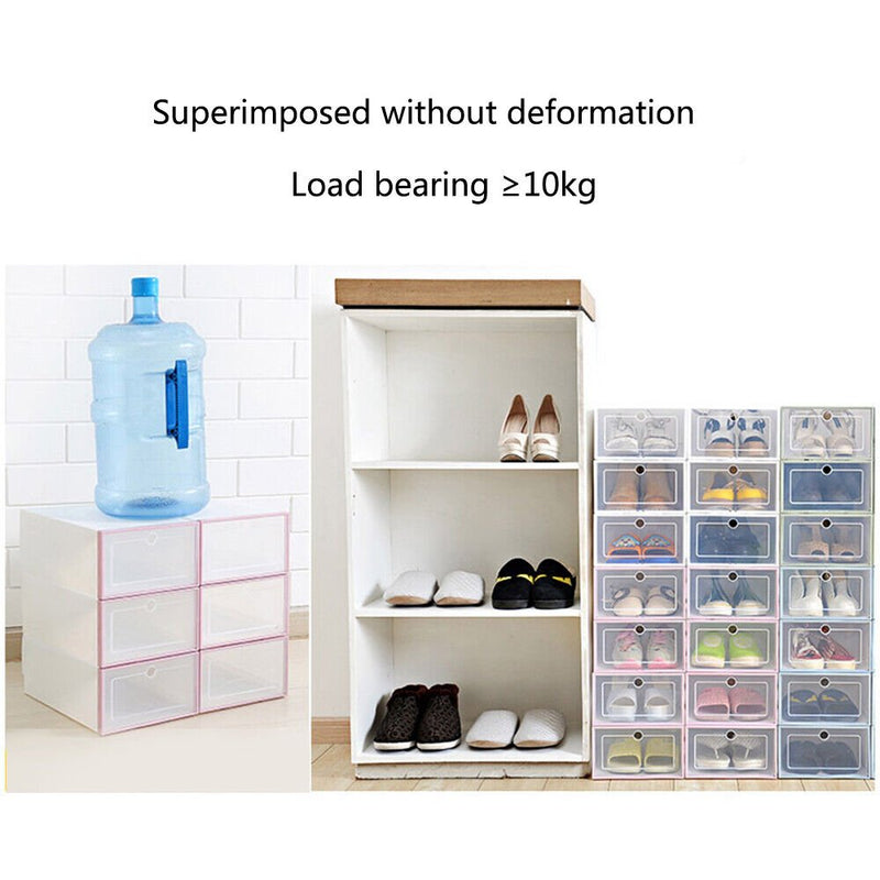 24x Clear Shoe Storage Boxes Plastic Organizer Rack Containers Men Women cabinet - Plugsus Home Furniture