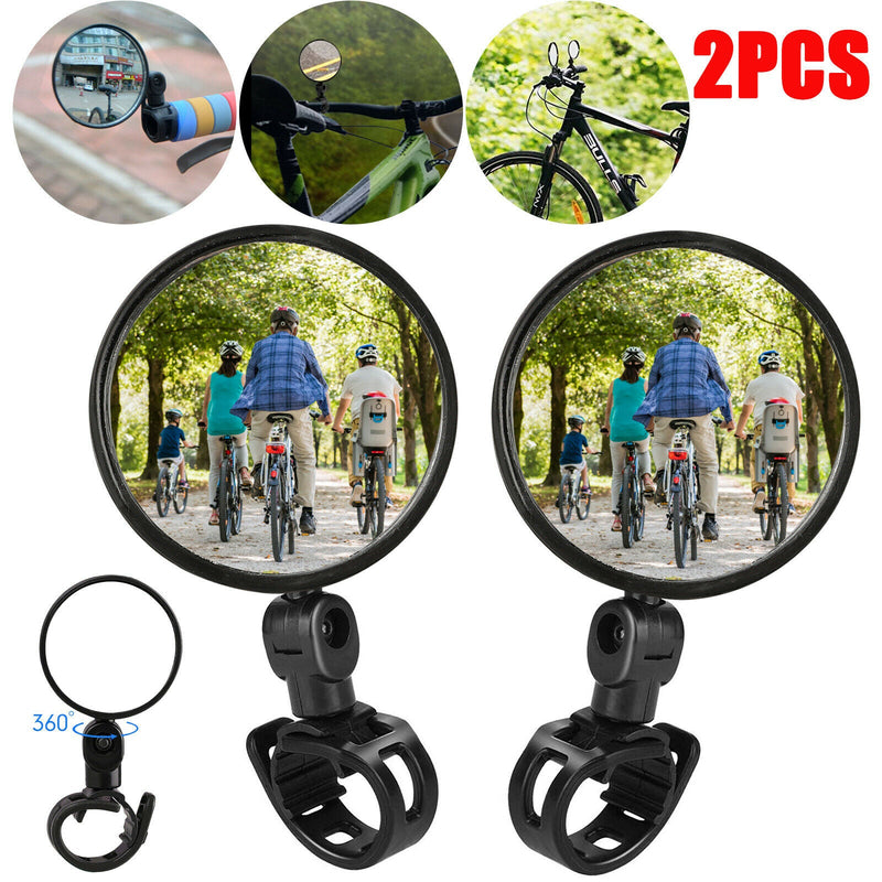 2Pcs Rotaty Round Bike MTB Road Handlebar Mirror Bicycle Rear View Glass Cycling - Plugsus Home Furniture