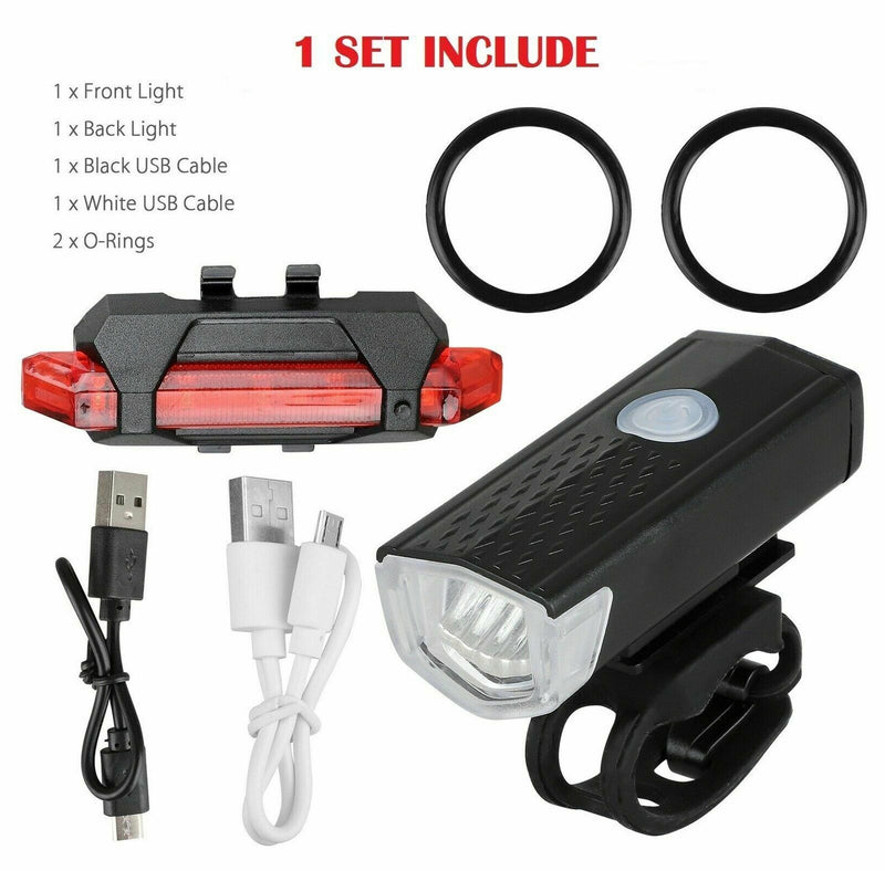 2Pcs/Set USB Rechargeable LED Bicycle Headlight Bike Front Rear Lamp Cycling USA - Plugsus Home Furniture