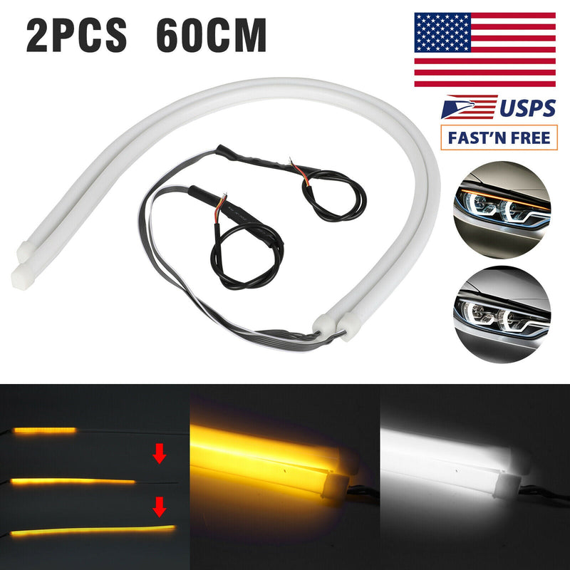 2x 60cm LED Switchback DRL Tube Light Strip Amber Sequential Flow Turn Signal - Plugsus Home Furniture