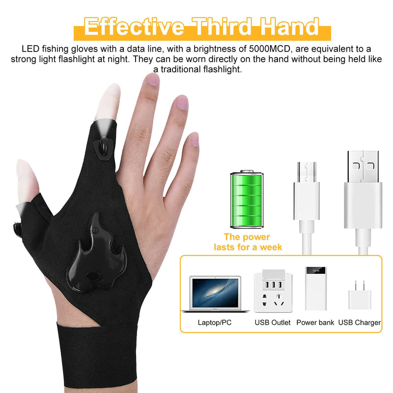 2x Waterproof LED Fishing Flashlight Gloves Finger Light Outdoor Camping Repair - Plugsus Home Furniture