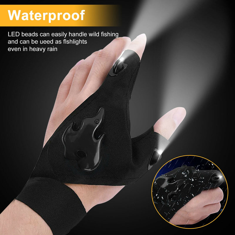 2x Waterproof LED Fishing Flashlight Gloves Finger Light Outdoor Camping Repair - Plugsus Home Furniture