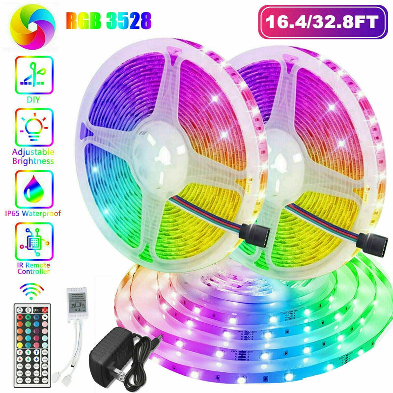 32FT Flexible 3528 RGB LED SMD Strip Light Remote Fairy Lights Room TV Party Bar - Plugsus Home Furniture