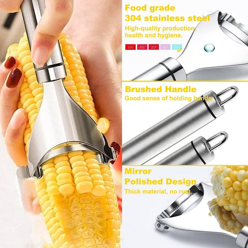 3X Stainless Steel Corn Cob Peeler Stripper Kitchen Cutter Remover Thresher Tool - Plugsus Home Furniture