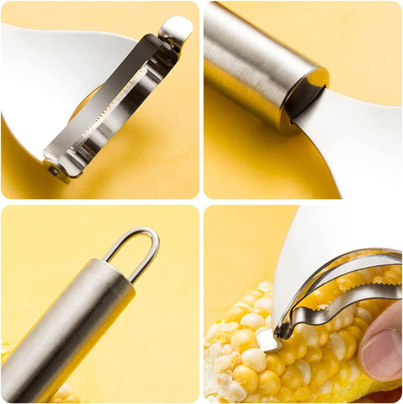 3X Stainless Steel Corn Cob Peeler Stripper Kitchen Cutter Remover Thresher Tool - Plugsus Home Furniture