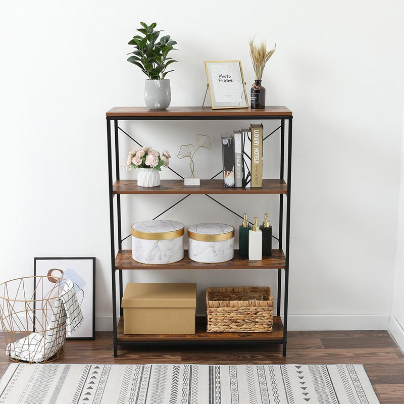4 Shelf Bookshelves, Bookshelf Industrial Style Metal with Wood Bookcase - Plugsus Home Furniture