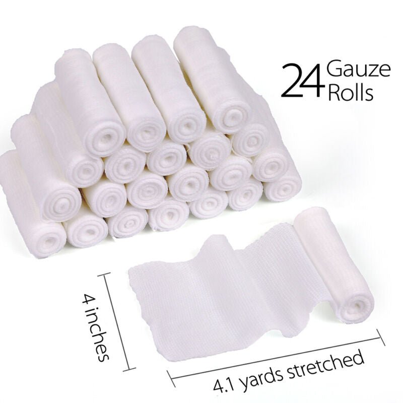 4'' Sterile Stretch Gauze Roll Bandage - First Aid Wound Care Medical Tape (24 Pack) - Plugsus Home Furniture