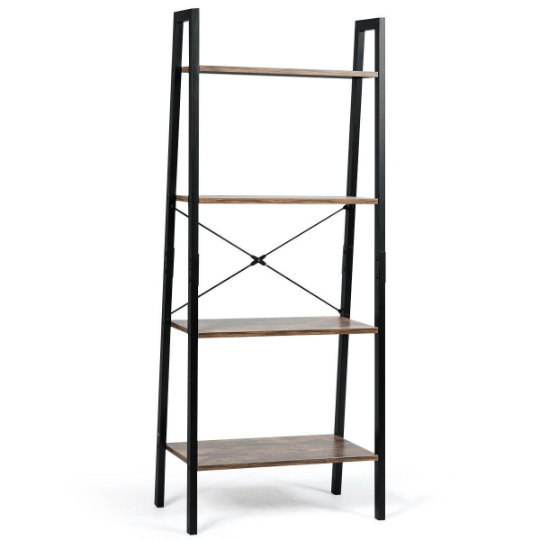 4 Tier Rustic Ladder Shelf With Metal Frame.