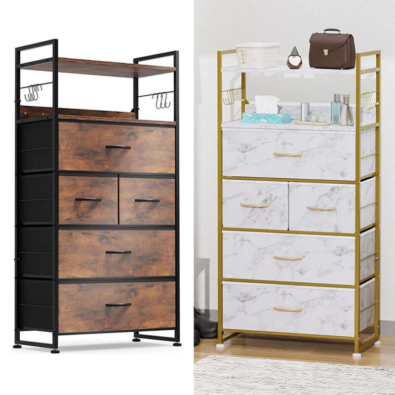 5 Drawer Dresser Wood Storage Organizer Chest Tower Bedroom Living Room Lot - Plugsus Home Furniture