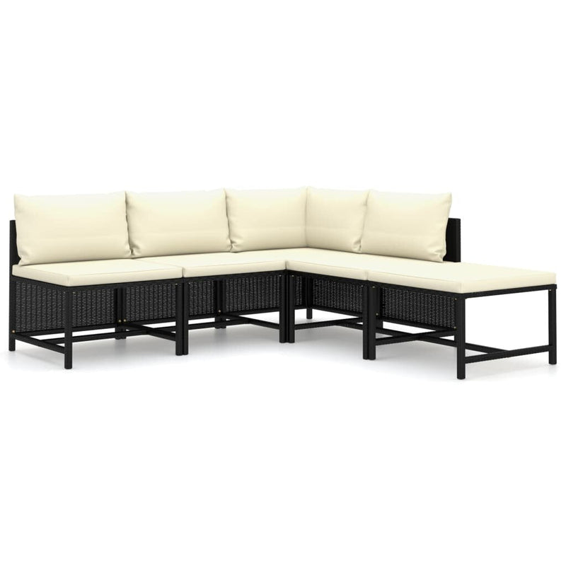 5 Piece Garden Lounge Set with Cushions Poly Rattan Black - Plugsus Home Furniture