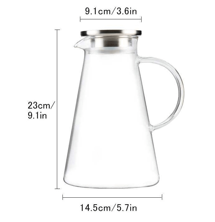 51 Ounces Glass Water Pitcher Iced Tea Pitcher with Stainless Steel Lid &Handle - Plugsus Home Furniture