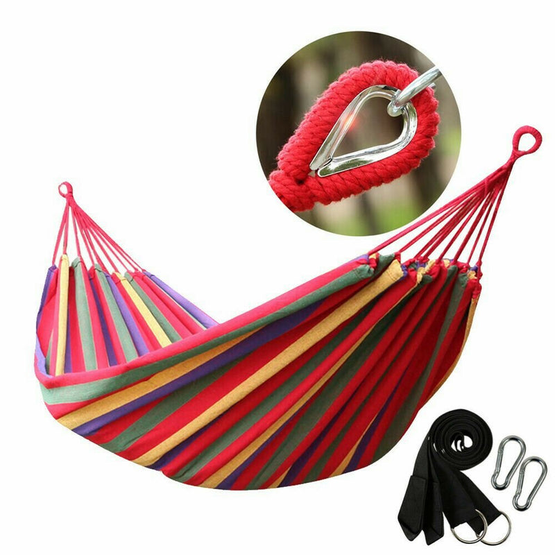 59" Double 2 Person Cotton Outdoor Swing Camping Hanging Hammock Canvas Bed New - Plugsus Home Furniture