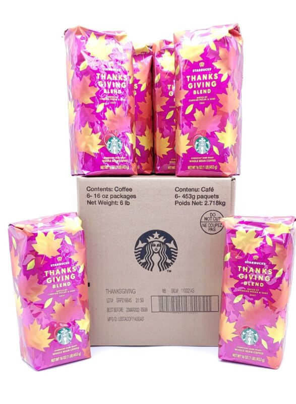 6 LBS Starbucks THANKSGIVING Blend Dark Roast Whole Bean, 6-1lb bags - Plugsus Home Furniture