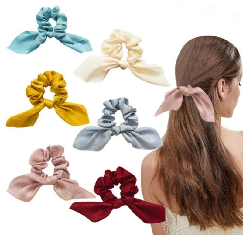 6 Pcs Satin Scrunchies Elastic Hair Band Bow Hair Scarf Girl Hair Tie Hair Rope - Plugsus Home Furniture